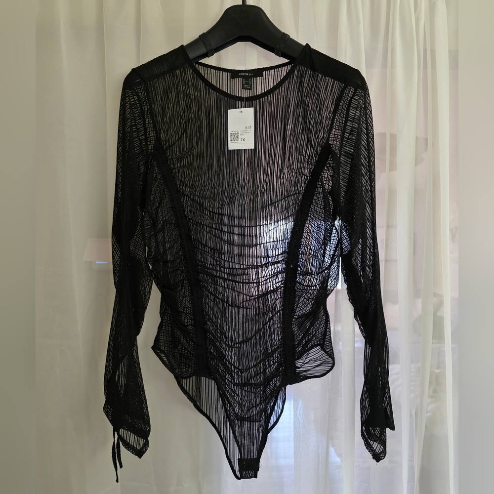 Forever 21 Black Asymmetrical Long Sleeve Bodysuit